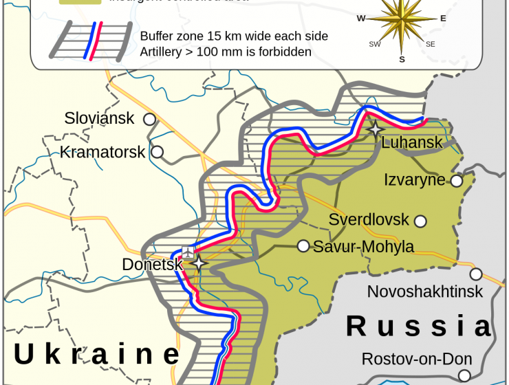 I confini della regione del Donbass dopo il protocollo di Minsk
