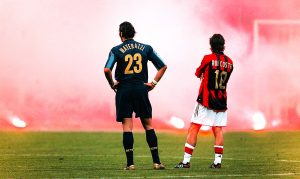Costacurta e Materazzi durante il derby di Champions delle 2005