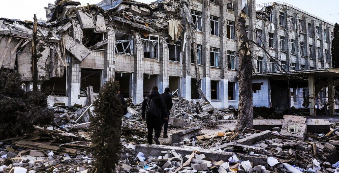 La città di Kiev bombardata dai russi.