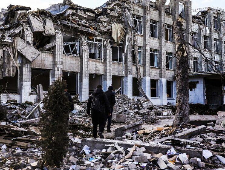 La città di Kiev bombardata dai russi.
