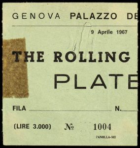 Alt The Rolling Stones a Palazzo Ducale, Genova, aprile del 1967. Prezzo del biglietto: tremila lire.