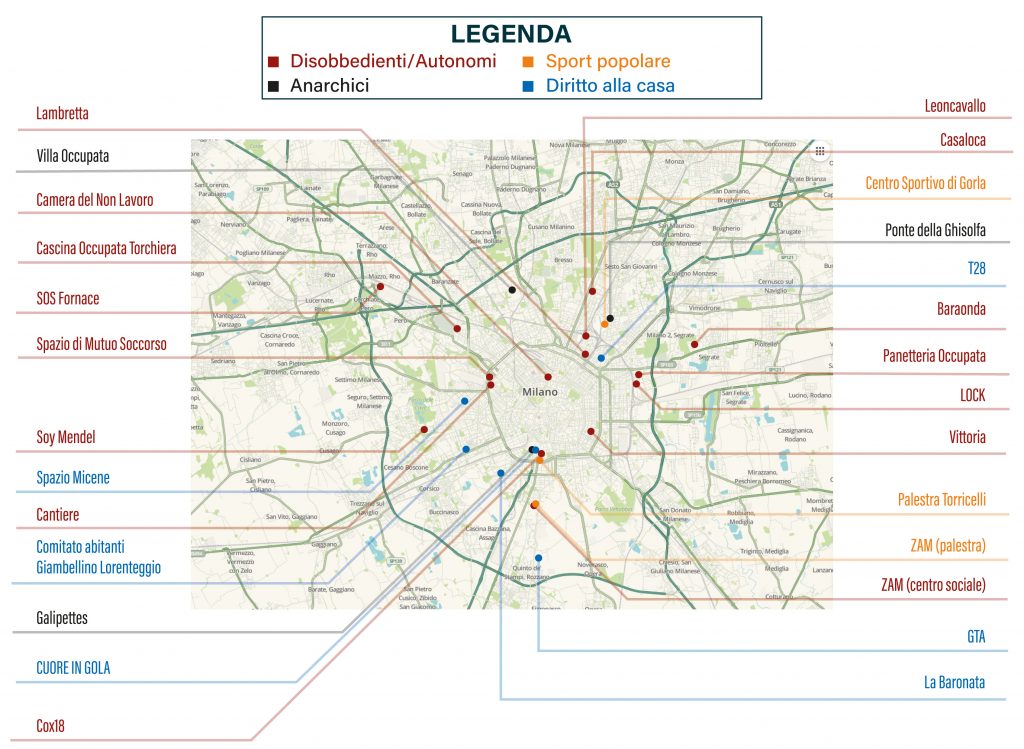 Alt La mappa con i principali spazi sociali nel milanese