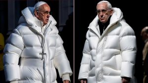 Alt Papa Francesco con il giubbino bianco