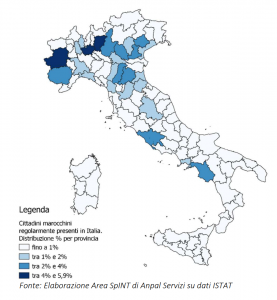 Alt Distribution of Moroccans legally resident in Italy (Data as of January 1, 2021)