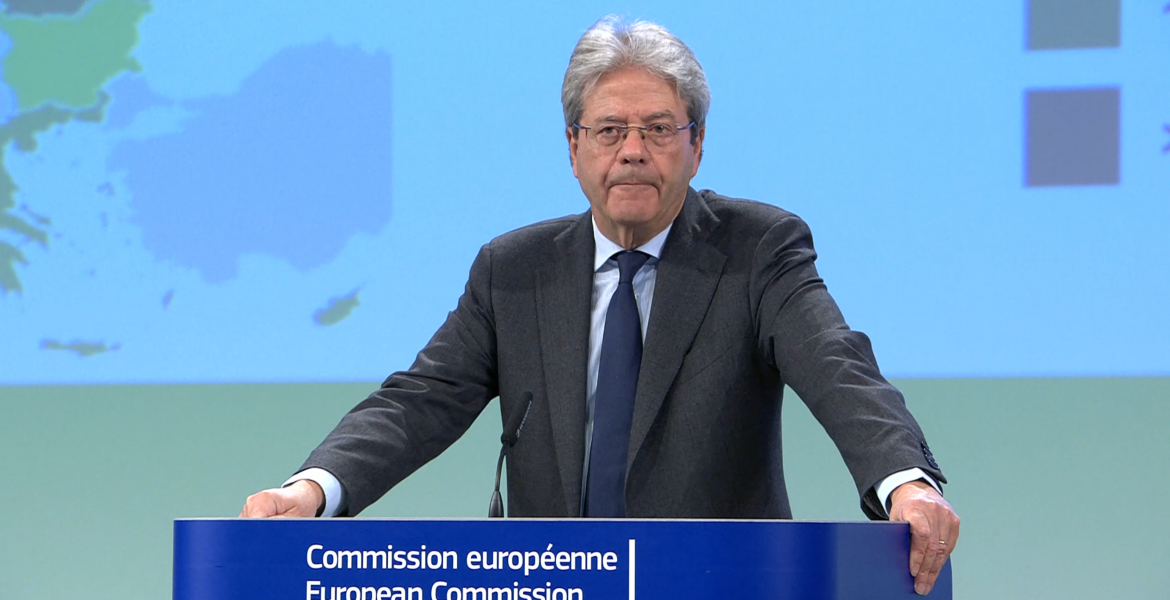 Il Commissario Europeo all'Economia Paolo Gentiloni alla presentazione delle Previsioni economiche di primavera dell'UE