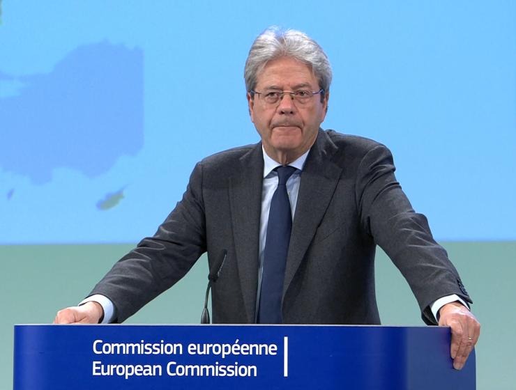 Il Commissario Europeo all'Economia Paolo Gentiloni alla presentazione delle Previsioni economiche di primavera dell'UE