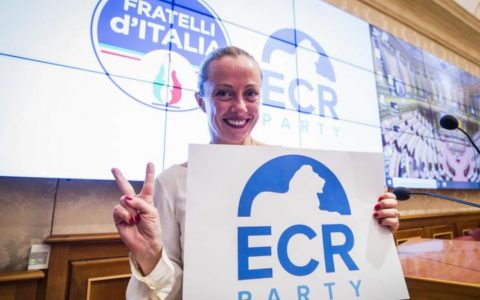 La premier italiana Giorgia Meloni ad un incontro dell'ECR