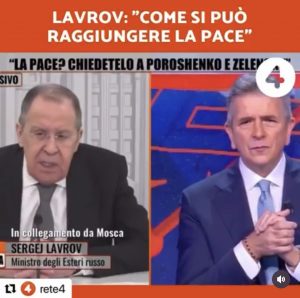 Alt Giuseppe Brindisi Sergej Lavrov Screenshot dal video di Zona Bianca pubblicato da Giuseppe Brindisi sul suo profilo Instagram
