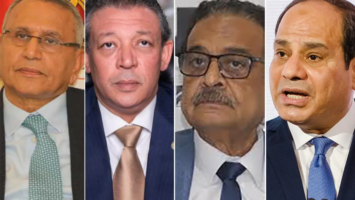 I quattro candidati alla presidenza. Da sinistra, il liberale Abdel-Sanad Yamama (l'unico vero oppositore di al-Sisi), il repubblicano Hazem Omar, il socialdemocratico Farid Zahran e il presidente uscente Abdel Fattah al-Sisi.