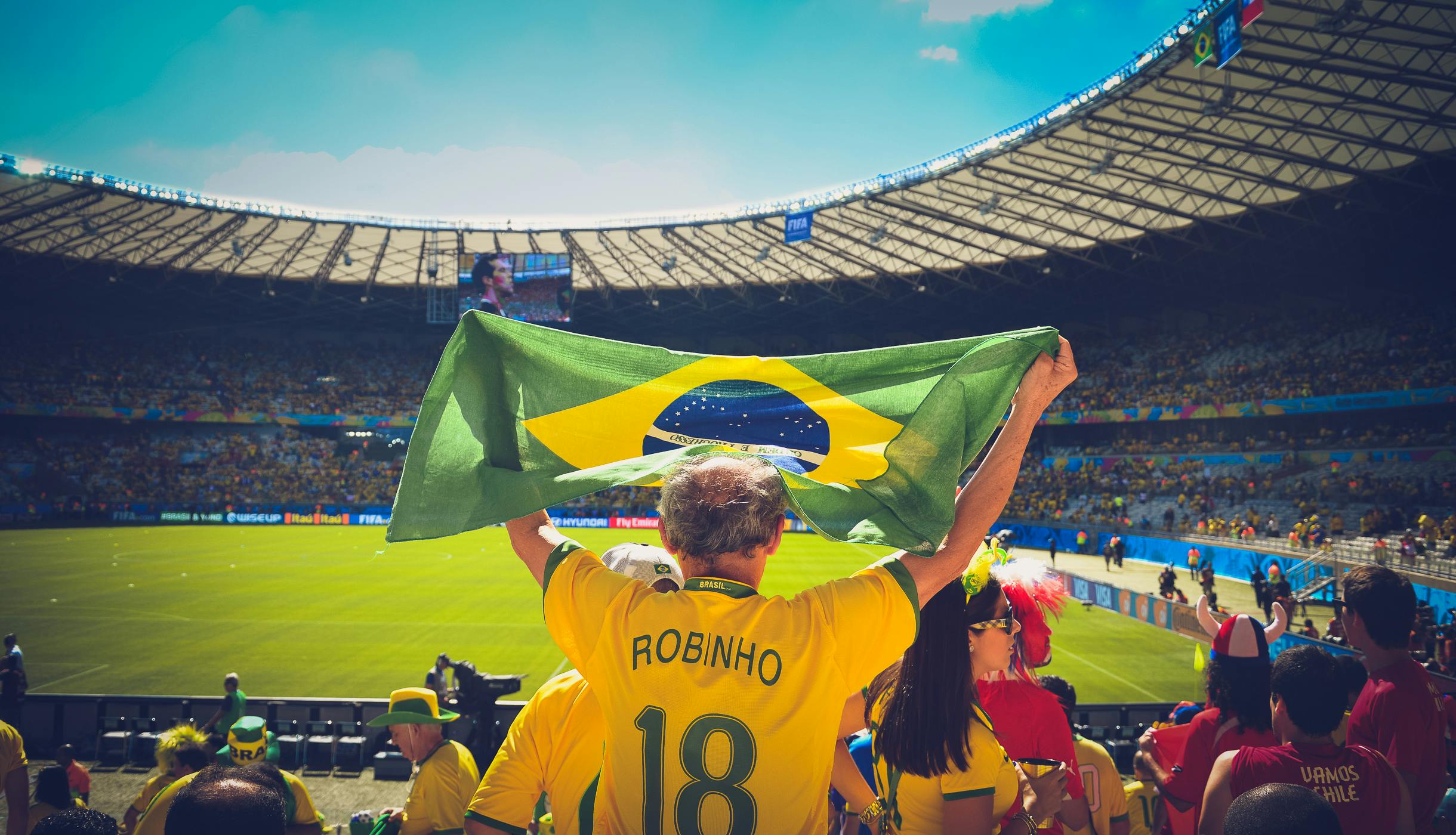 Tifoso del Brasile sventola la bandiera