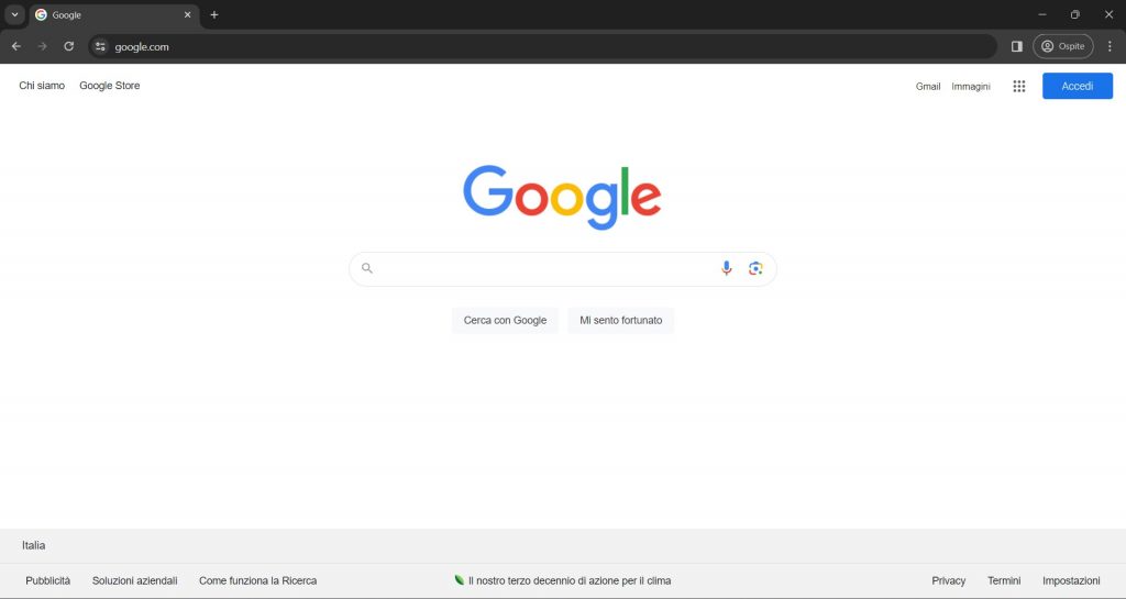 L'interfaccia standard di apertura di Google Chrome