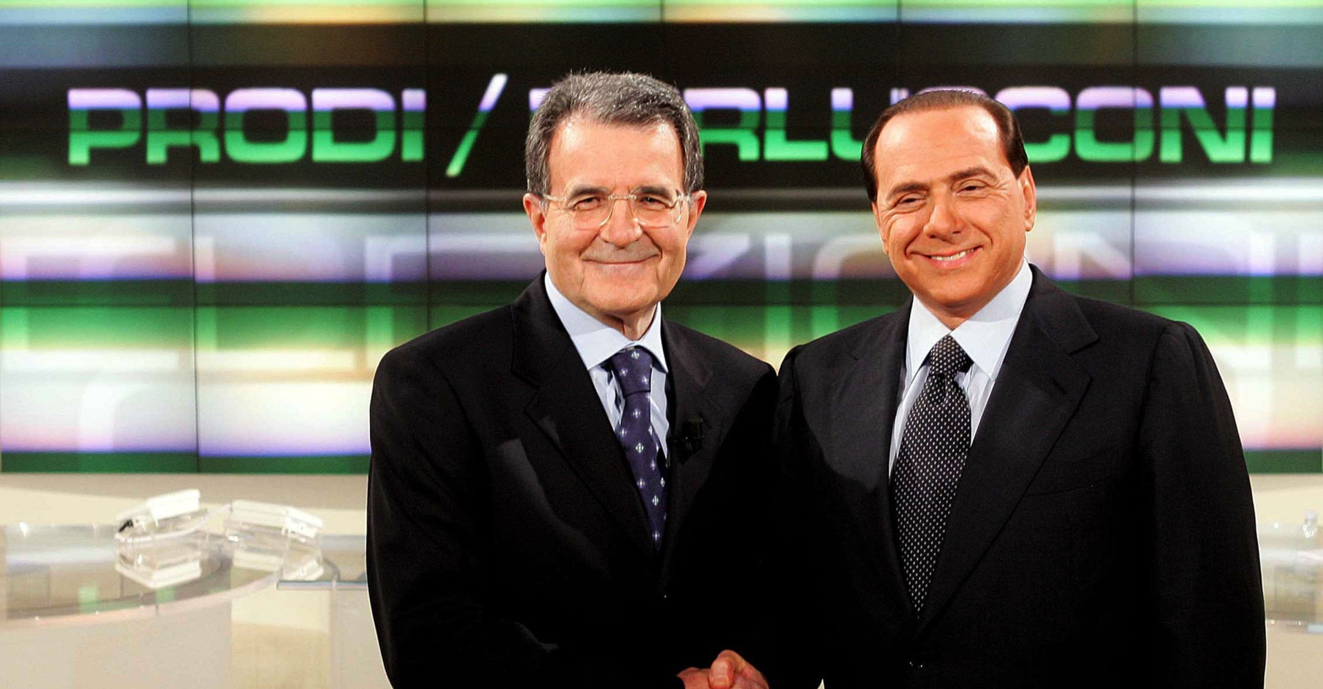 Il candidato della Casa della Libertà Silvio Berlusconi e il candidato dell'Unione Romano Prodi
