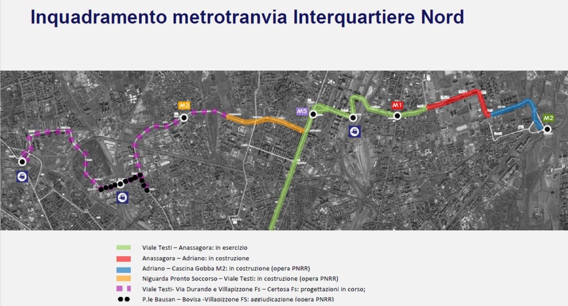 La mappa della metrotranvia "Interquartiere Nord" che comprende anche l'attuale linea 7