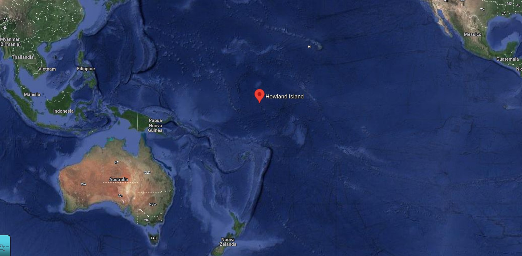 La posizione dell'Isola di Howland nel Pacifico