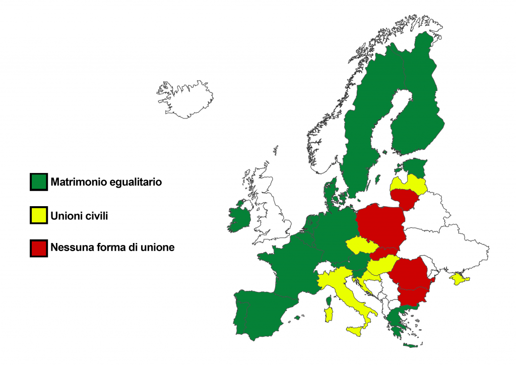 Mappa dei Paesi in Europa che hanno riconosciuto i diritti civili alla comunità LGBTQ+