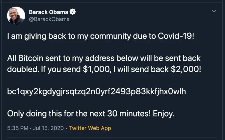 Il tweet truffa postato sul profilo di Barak Obama