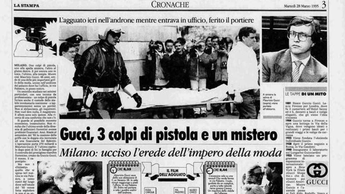 La prima pagina de La Stampa dopo l'omicidio di Gucci.
