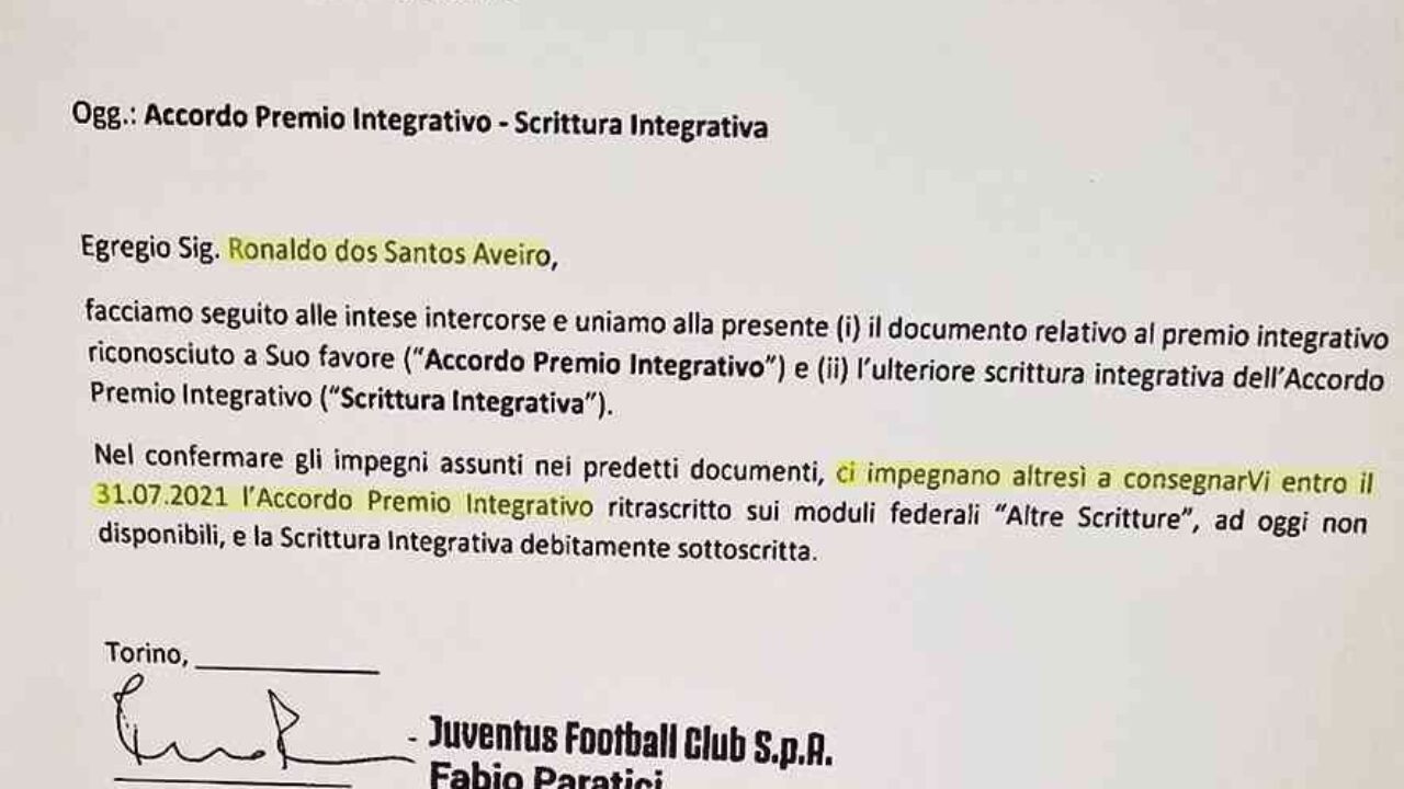 La Carta Ronaldo firmata da Fabio Paratici