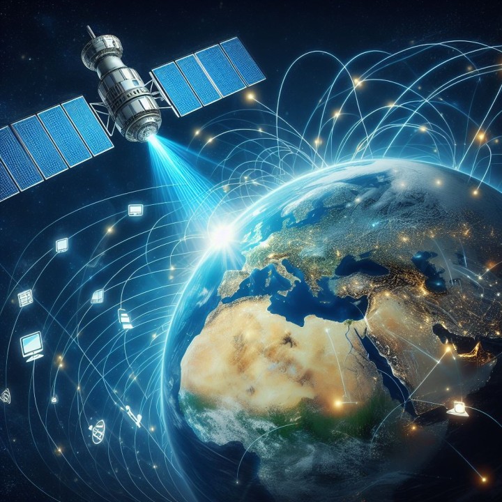 un satellite in orbita connesso alla Terra.