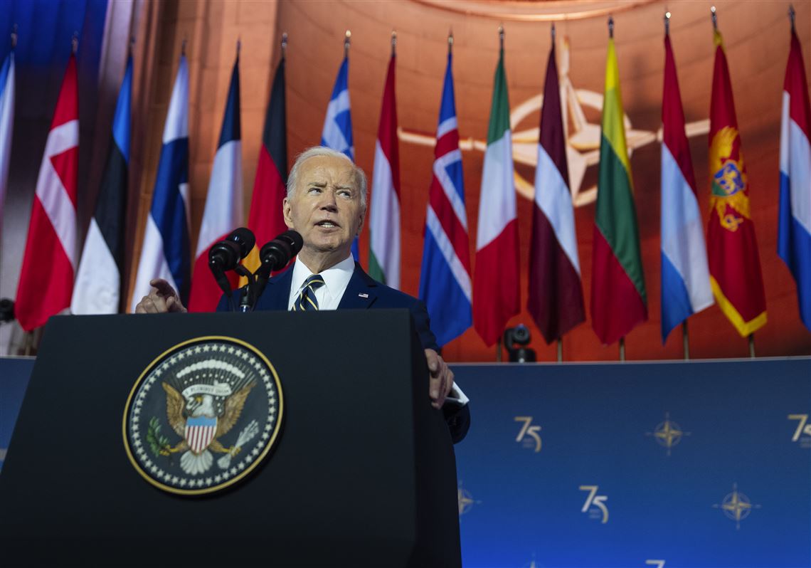 Il presidente Joe Biden durante il suo discorso al vertice NATO.