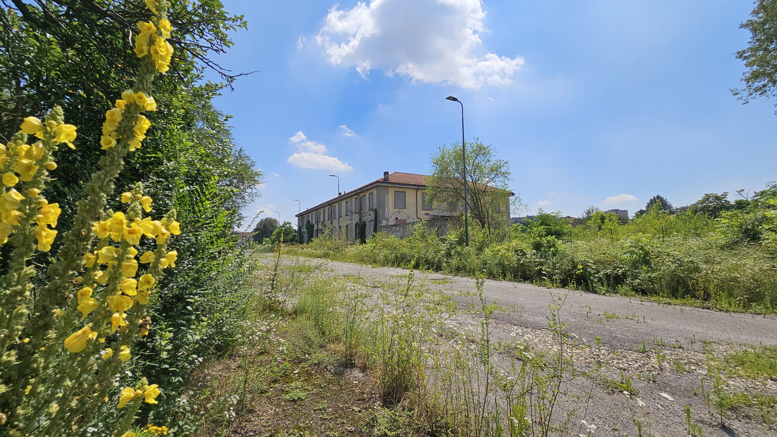 La vecchia palazzina comando, immersa nella vegetazione ormai selvaggia.