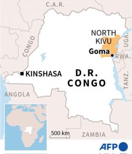 La posizione di Goma, città congolese quasi sul confine con il Ruanda