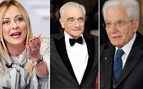 La premier Meloni, il regista Martin Scorsese e il presidente della Repubblica Sergio Mattarella. (Leggo)