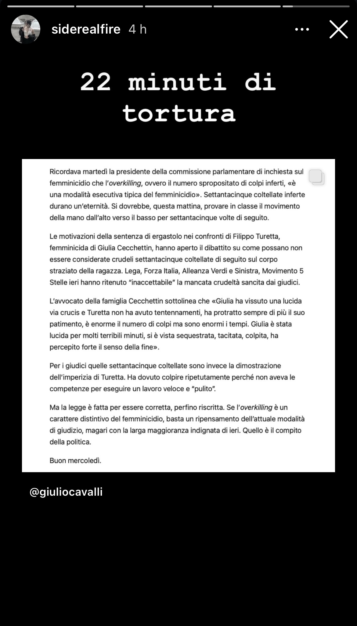 Le storie su Instagram di Elena Cecchettin