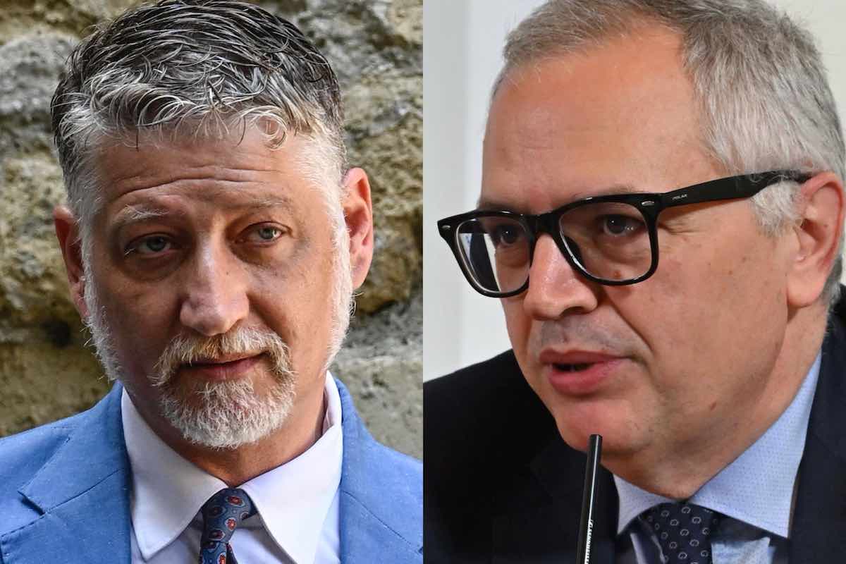 Il ministro della Cultura Alessandro Giuli e l'ex direttore del Cinema Nicola Borrelli. Foto: Open