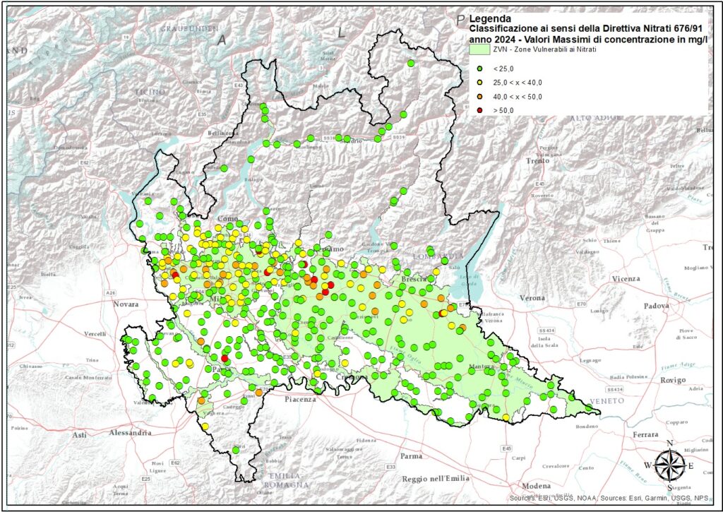 Classi di distribuzione Nitrati acque sotterranee 2024